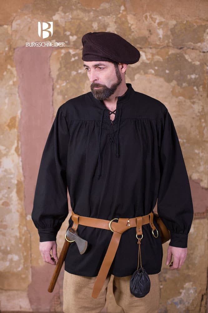 Stortebecker - Medieval Laced Front Shirt - Cotton - Black