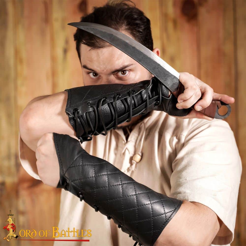 Samurai Leather Bracers, Larp or Cosplay Leather and Metal Pair of