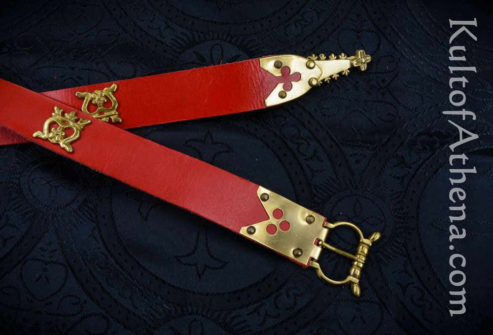 Lord of Battles - Medieval Belt with Brass Studs - Red