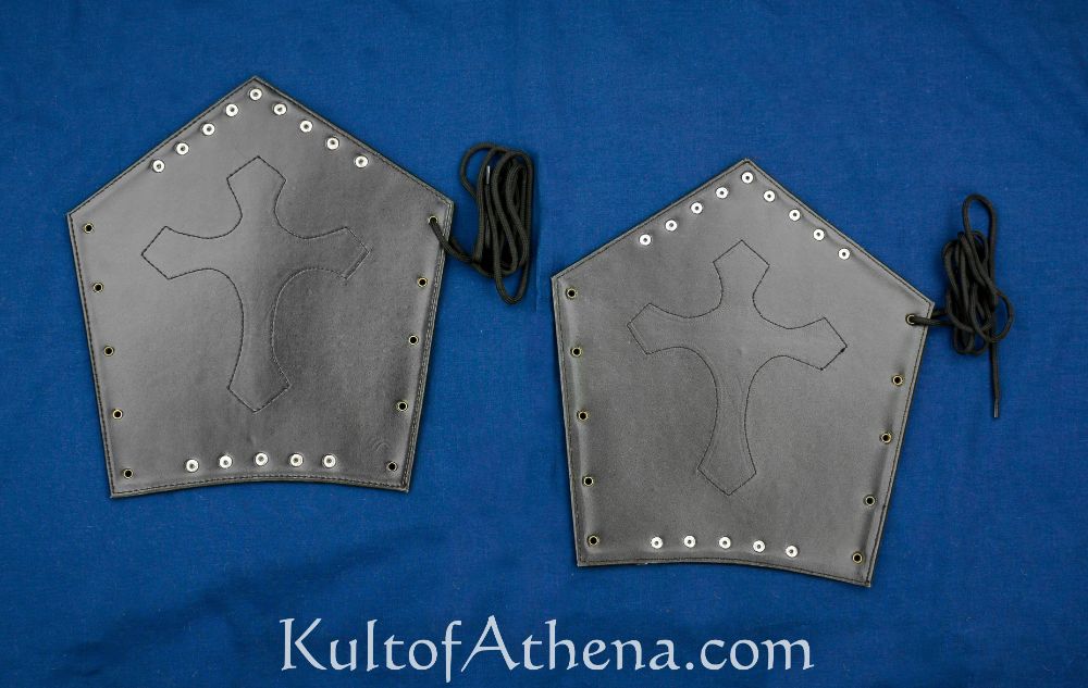 Cross Embossed Leather Bracers - Black - Lord of Battles