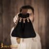 Medieval Drawstring Belt Pouch - Handcrafted Genuine Suede Leather - Black