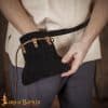 Medieval Drawstring Belt Pouch - Handcrafted Genuine Suede Leather - Black