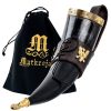 Mythrojan The Bird of Prey Viking Drinking Horn with Brown Leather Holder Authentic Medieval Inspired Viking Wine/Mead Mug - Polished Finish