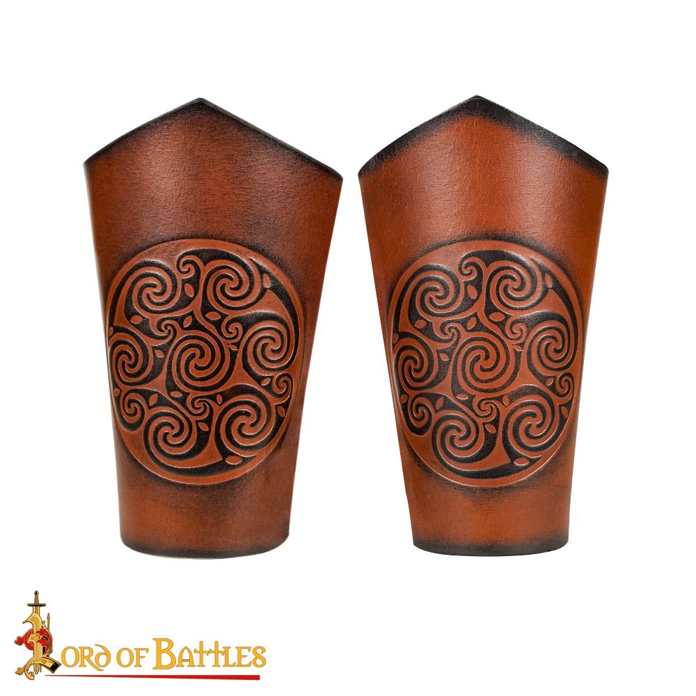 Celtic Spiral Leather Bracer Set - Brown - Lord of Battles - Kult