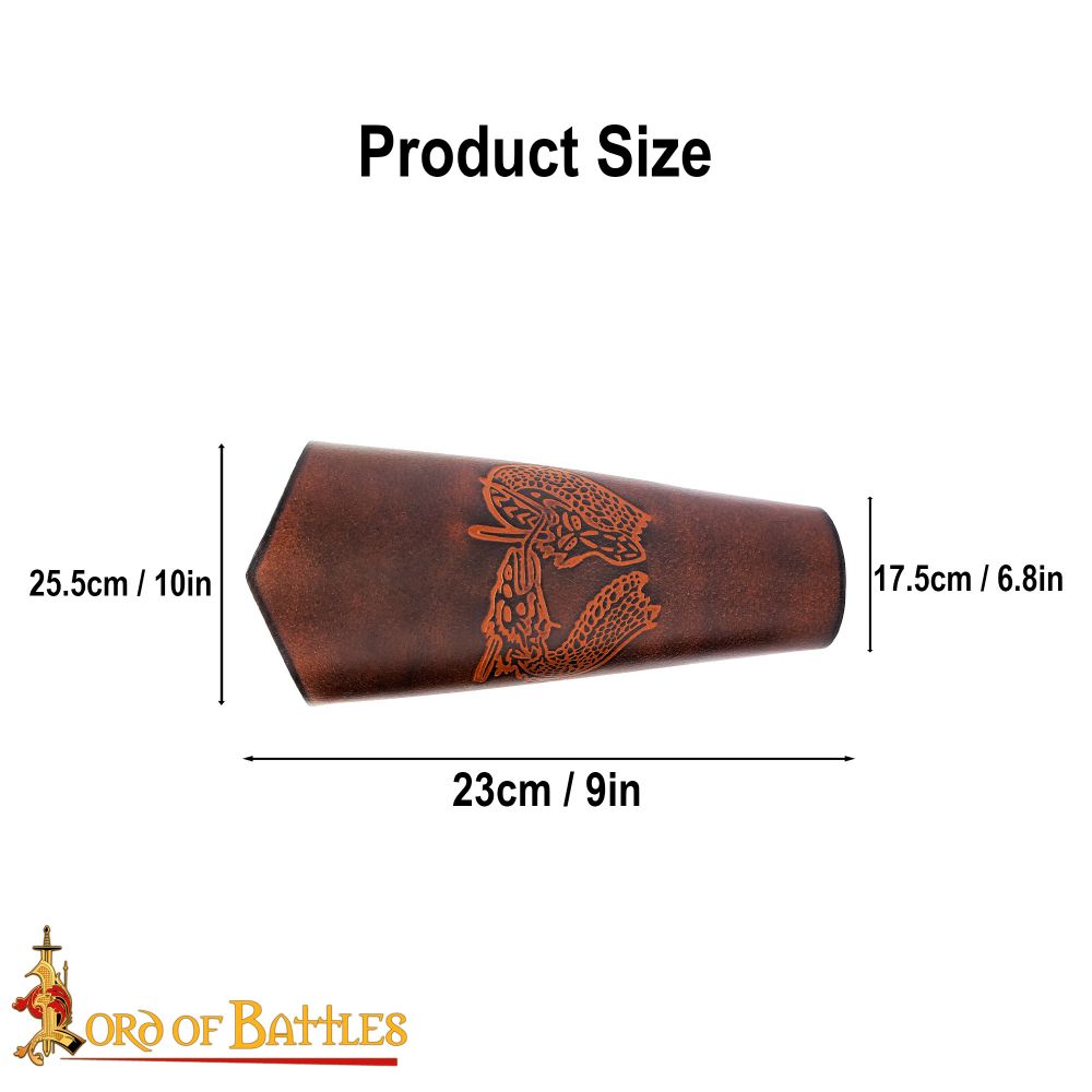 Leather Bracers - Genuine Leather with Embossed Double Dragon Design -  Brown - Lord of Battles