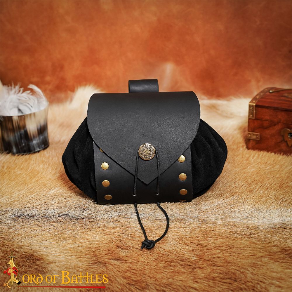 Medieval Leather Belt Pouch - Real Horn Toggle - LORD OF BATTLES