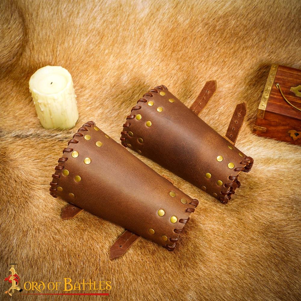 U.R.G.E. UG LEATHER BRACE 葉月 lynch. Warrior's Leather Bracers Set - Brown - Lord of Battles - Kult of