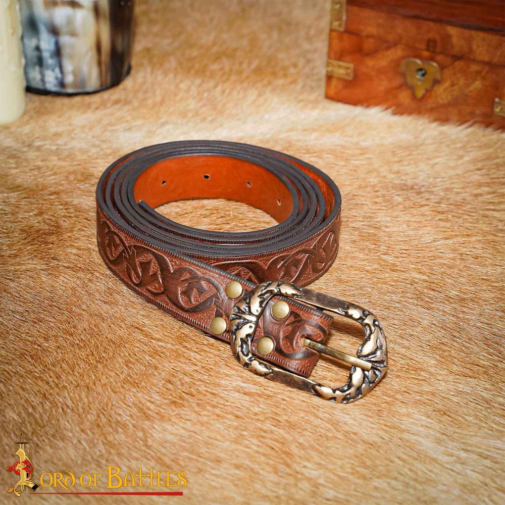 Handcrafted Fantasy Genuine Leather Belt - Brown - Lord of Battles