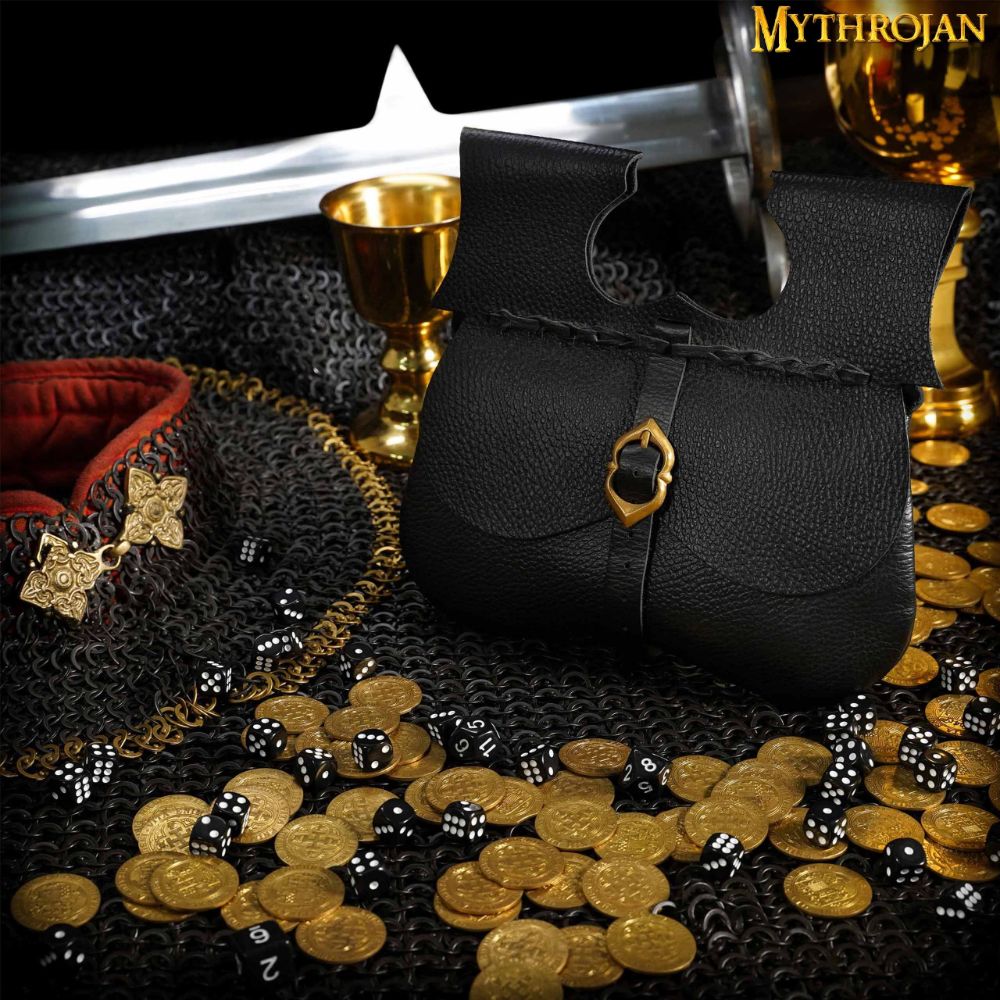 Mythrojan Medieval Leather Bag, Ideal for SCA LARP Reenactment & Ren f