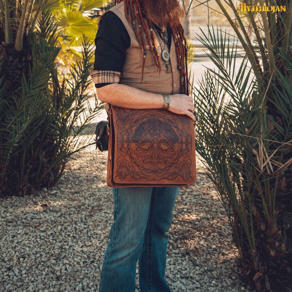 Mythrojan - Leather Laptop Satchel Bag with Norse / Celtic Design