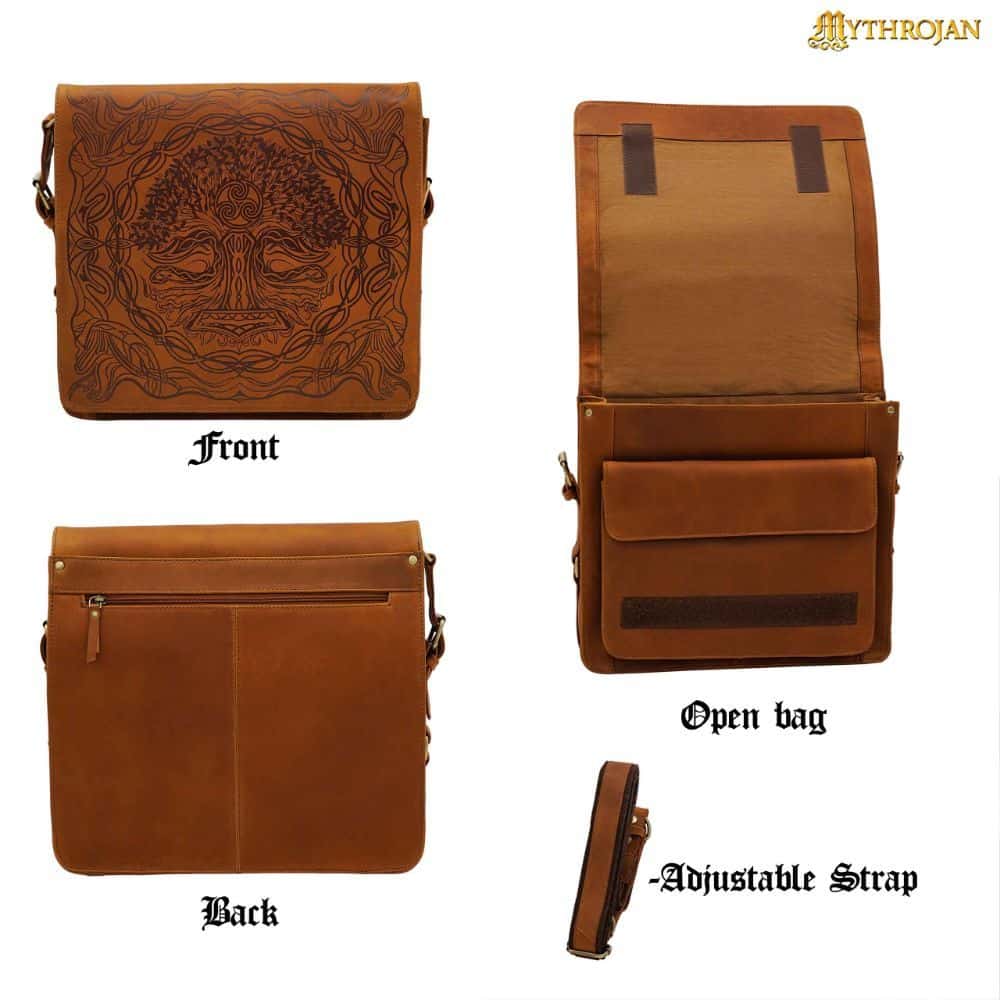 Mythrojan - Leather Laptop Satchel Bag with Norse / Celtic Design